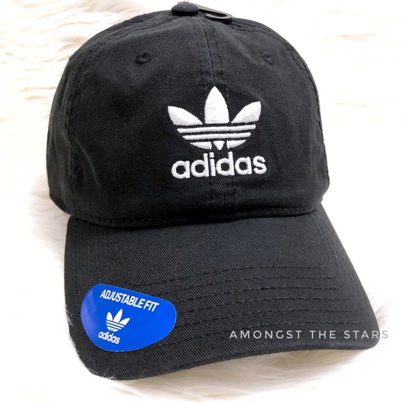 Adidas Trefoil Black Relaxed Strapback Dad Hat Cap - Picture 2 of 7